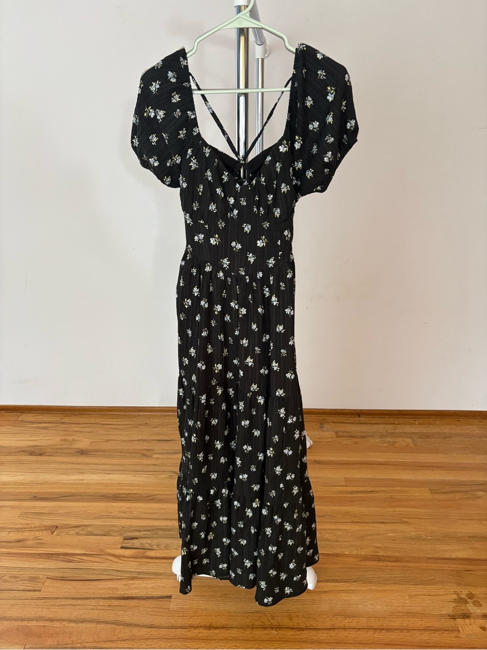 American Eagle Open Back Black/ Floral Midi Dress